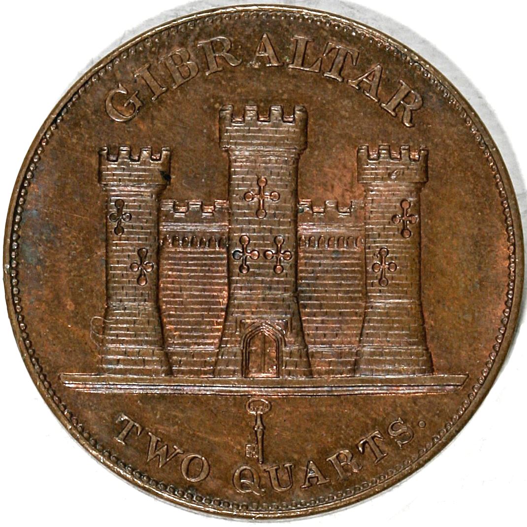 Gibraltar | 2 Quarts | Victoria | Castle | Key | KM3 | 1841 - 1861