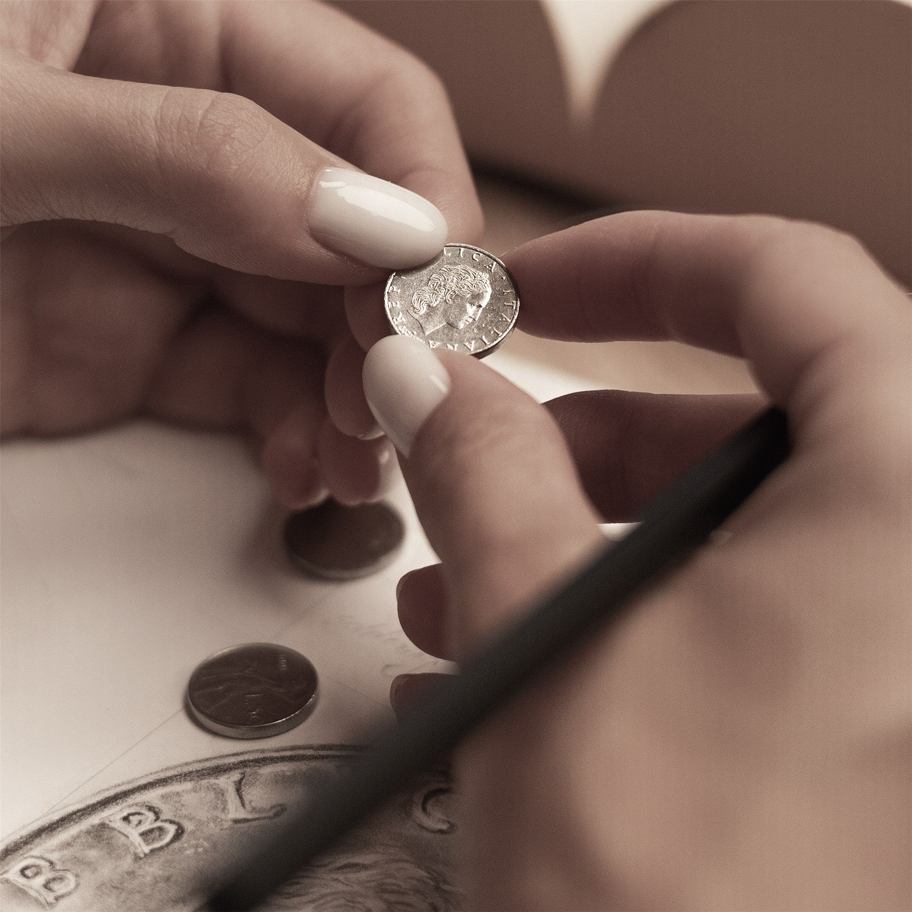 Italian Coin Necklace | Medallion Pendant Jewelry | Rhodium Plated 50 Lira | 1990 - 1995