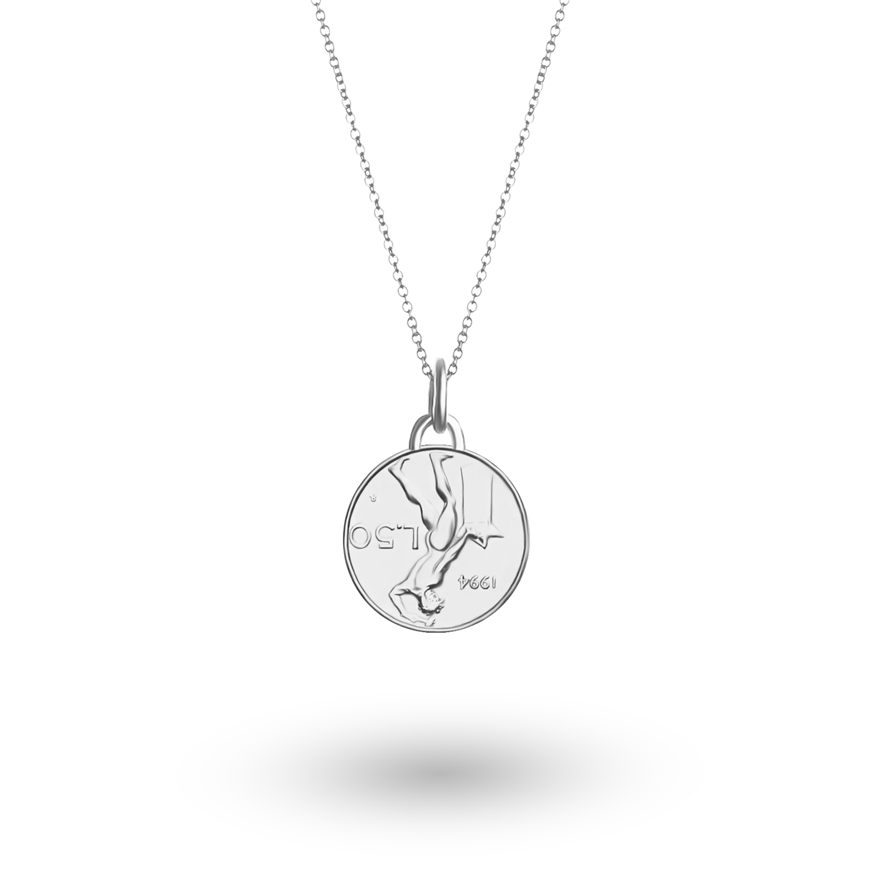 Italian Coin Necklace | Medallion Pendant Jewelry | Rhodium Plated 50 Lira | 1990 - 1995