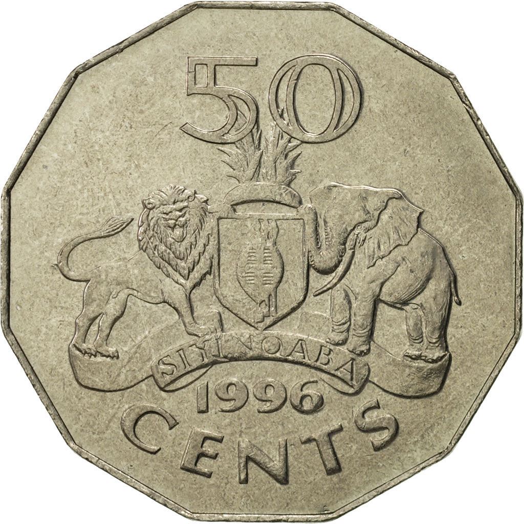 Kingdom of Swaziland | 50 Cents Coin | King Mswati III | Lion | Elephant | Km:52 | 1996 - 2007