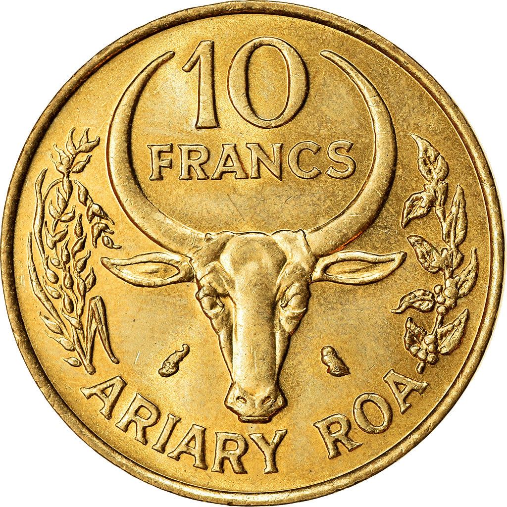 Madagaskaras | 10 frankų / 2 ariariai moneta | Zebuas | Vanilė | Km:11 | 1970 - 1989
