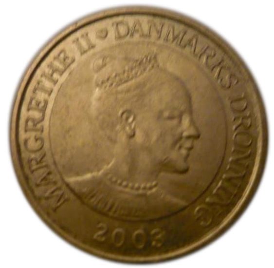 Danish | 20 Kroner Coin | Queen Margrethe II 4th portrait | BOrsen | KM890 | Denmark | 2003