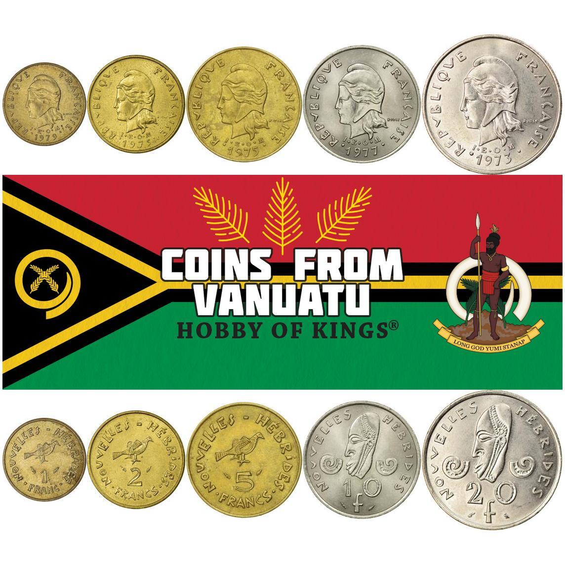 New Hebrides | 5 Coin Set | 1 Franc 2 5 10 20 Francs | 1973 - 1982