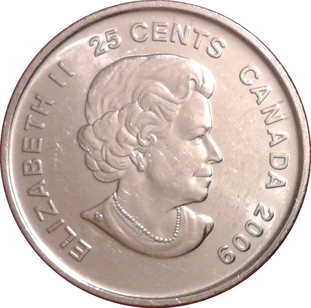 Canada 25 Cents Coin | Queen Elizabeth II | Women Ice Hockey | Olympics | KM1064a | 2009