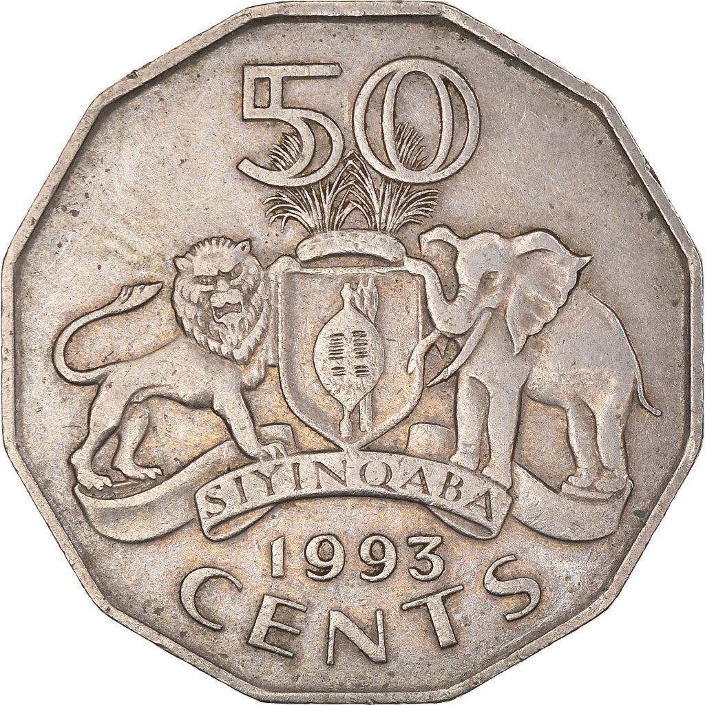 Kingdom of Swaziland | 50 Cents Coin | King Mswati III | Lion | Elephant | Km:43 | 1986 - 1993