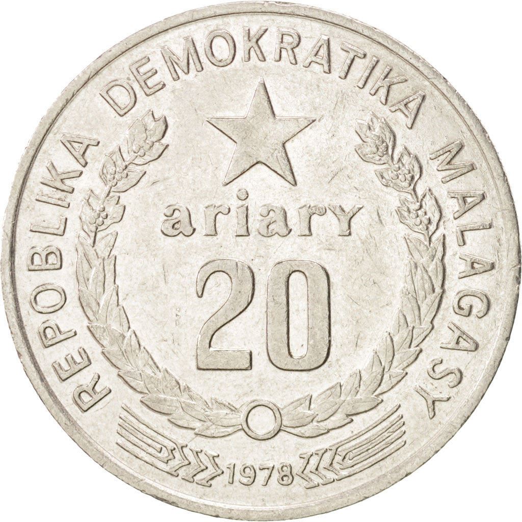 Madagaskaras | 20 Ariarių moneta | Žvaigždė | Traktorius | Ūkininkas | Km:14 | 1978