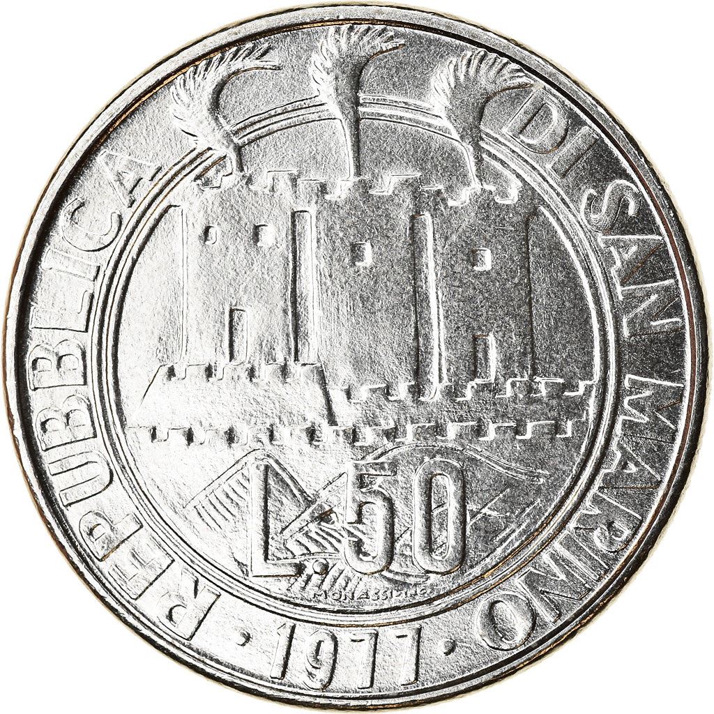 San Marino | 50 Lire Coin | the three towers | Km:68 | 1977