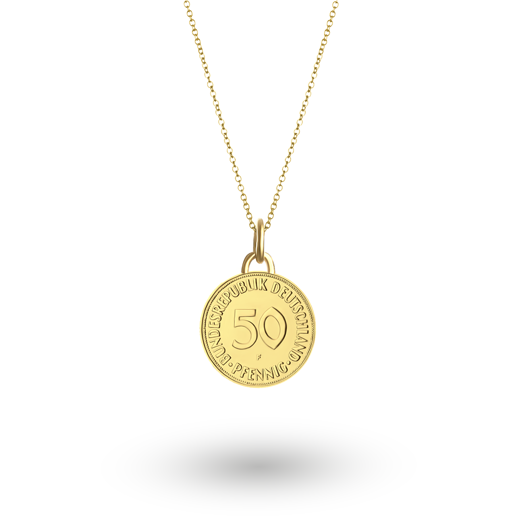 German Coin Necklace | Medallion Pendant Jewelry | 18K Gold Plated 50 Pfennigs | 1950 - 2001