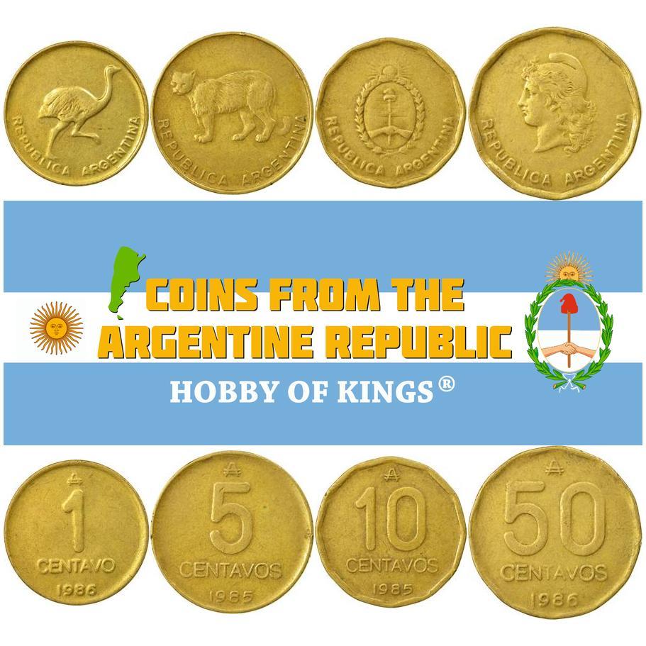 Argentine 4 Coin Set 1 5 10 50 Centavos | Puma | Casa de Tucumán | Greater Rhea | 1985 - 1988