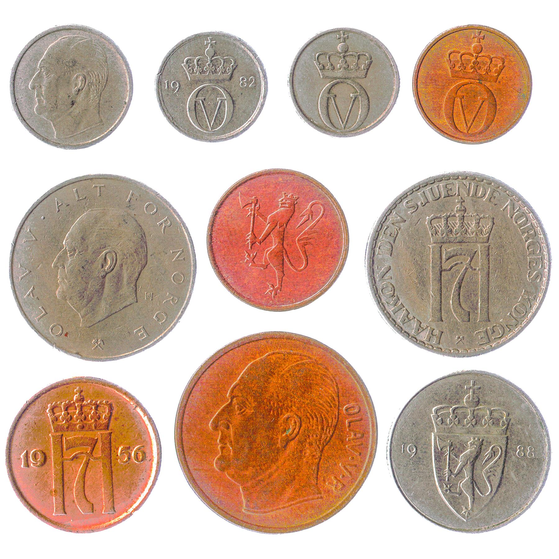 Norway 10 Mixed Coins 1 Krone | Olav V, Haakon VII | 1958 - 2018