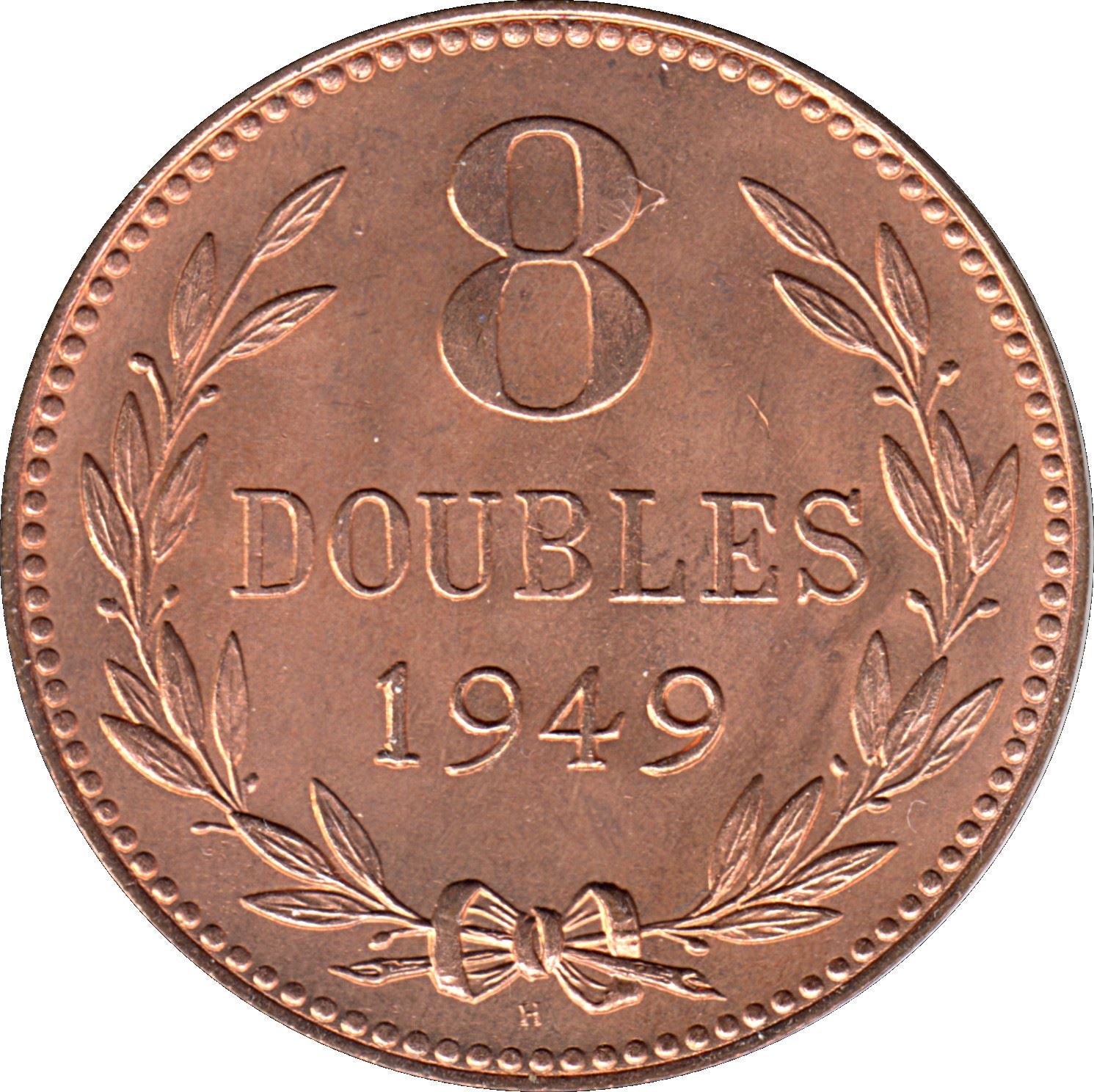 Guernsey 8 Doubles Coin | Coat of Arms | KM14 | 1914 - 1949