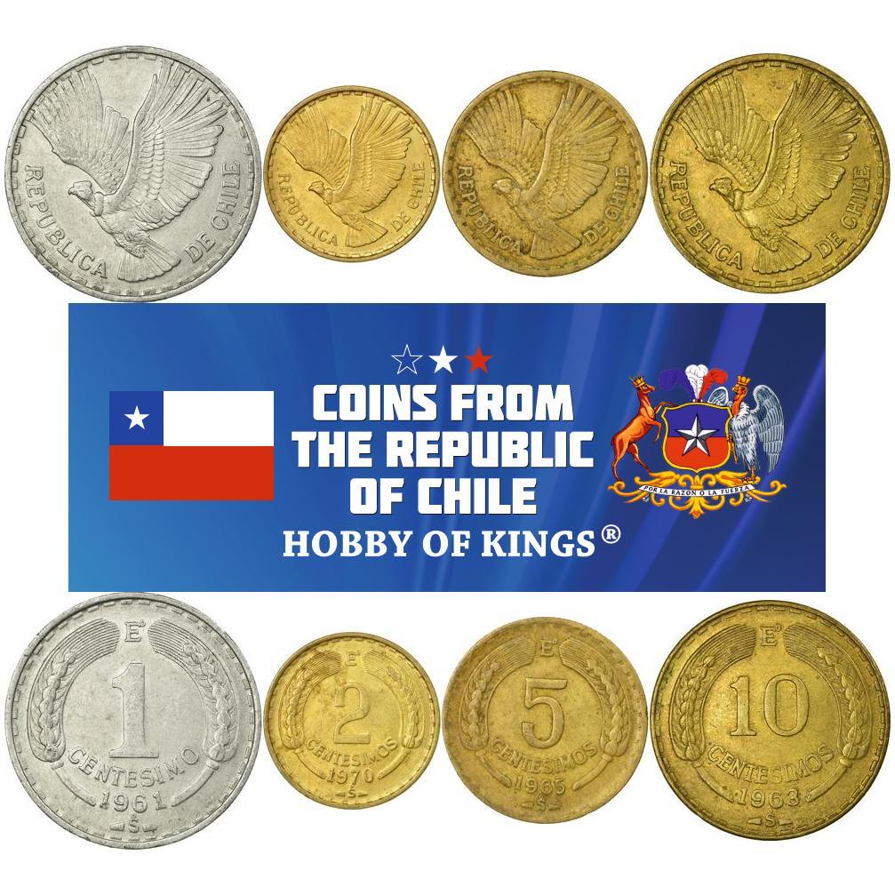 Chile 4 Coin Set 1 2 5 10 Centisimos | KM 192 193 191 193 | 1960 - 1970
