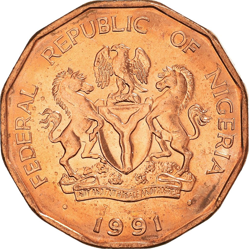 Nigeria | 10 Kobo Coin | Oil palms | Km:12 | 1991