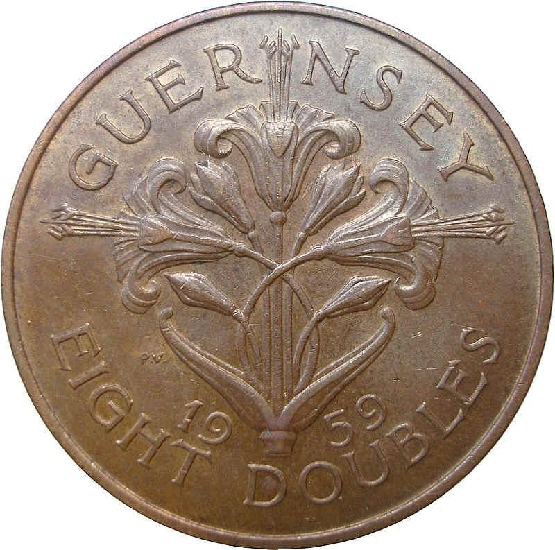 Guernsey 8 Doubles Coin | Queen Elizabeth II | Guernsey Lily | KM16 | 1956 - 1966