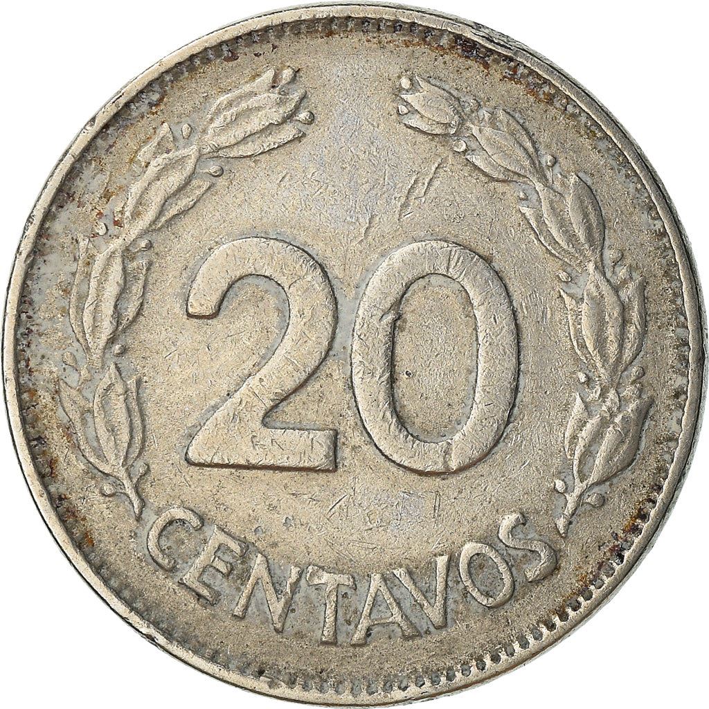 Ecuador | 20 Centavos | Nickel clad steel | Coat of Arms | KM:77.1c | 1959-1972