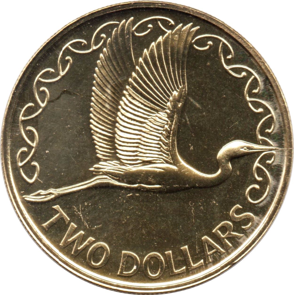 New Zealand | 2 Dollars Coin | Elizabeth II | White Heron | Kotuku | Km:79 | 1990 - 1998