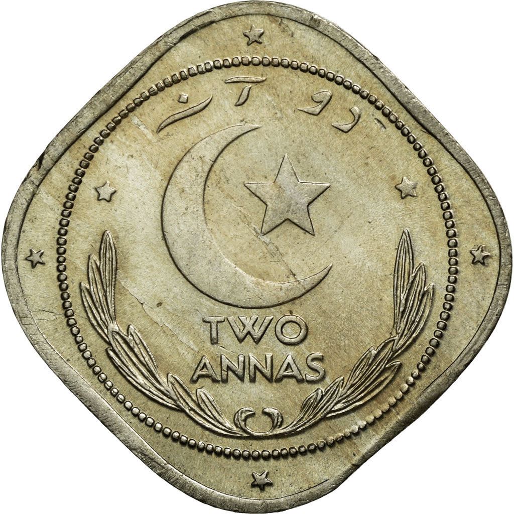 Pakistan 2 Annas Coin | Crescent opens to right | KM4 | 1948 - 1951