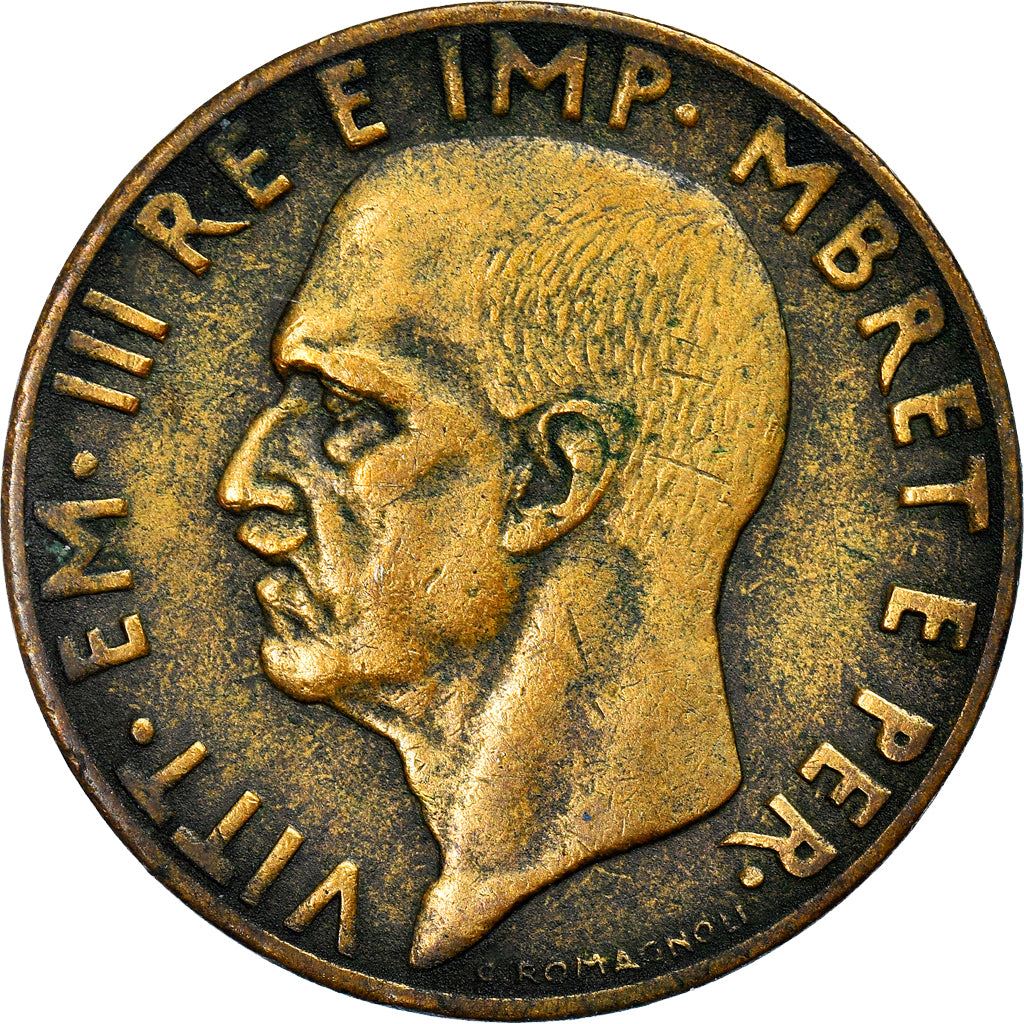 Albanian 0.10 Lek Coin | Vittorio Emanuele III | Oak | Acorn | KM28 | 1940 - 1941