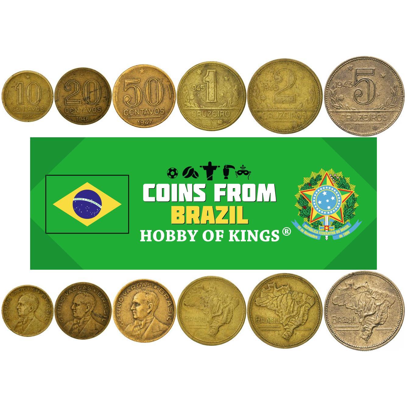 Brasil | Conjunto de 6 Moedas | 10 20 50 Centavos 1 Cruzeiro 2 5 Cruzeiros | 1942 - 1956