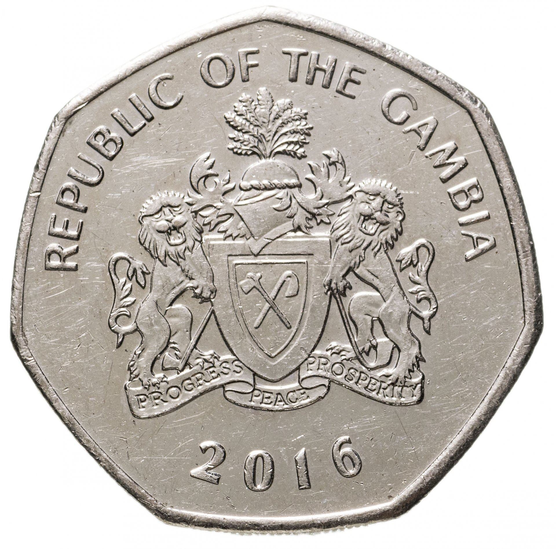 The Gambia | 1 Dalasi Coin | Slender-snouted crocodile | KM:59a | 2008 - 2021