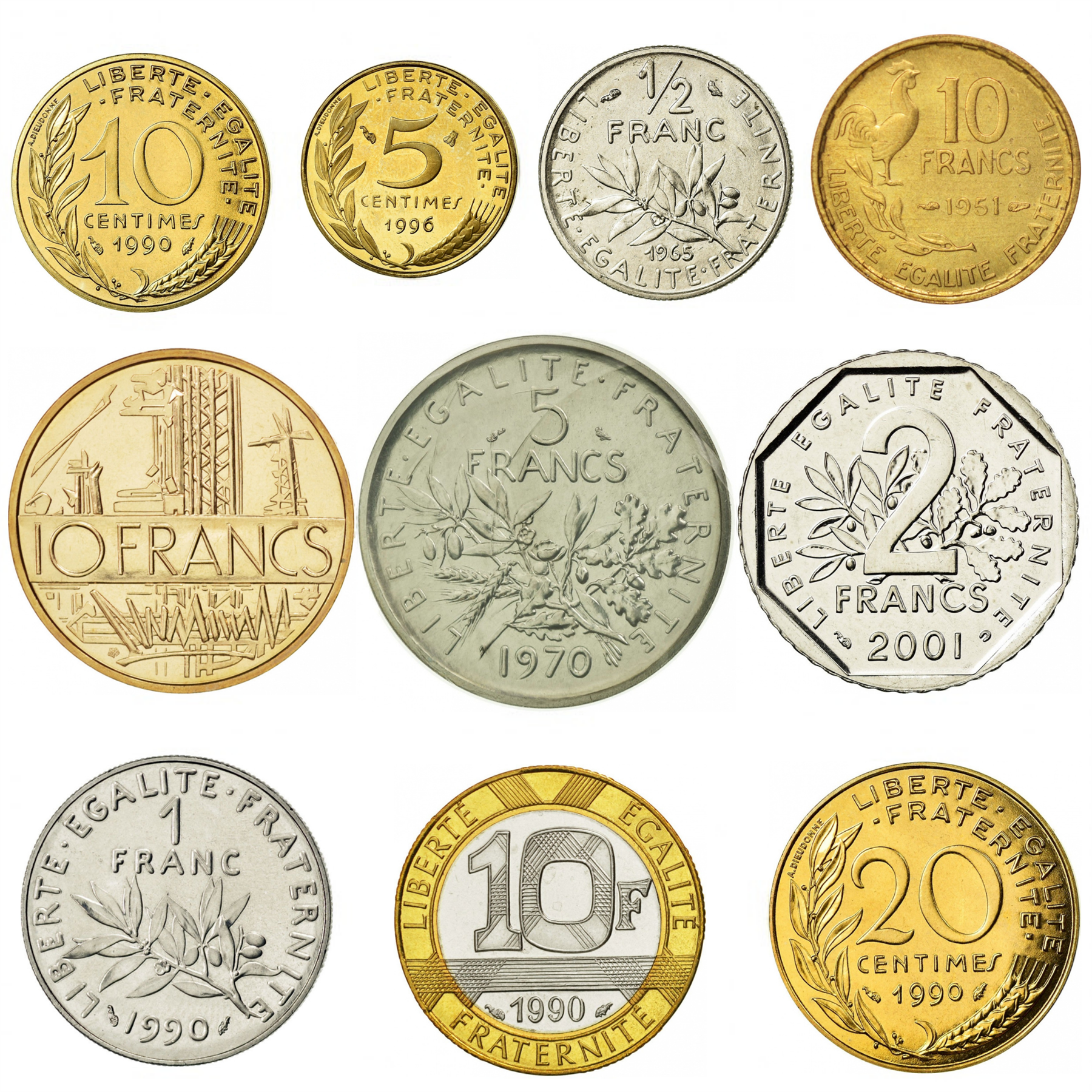 France 10 Mixed Coins | Marianne | 1944 - 2001