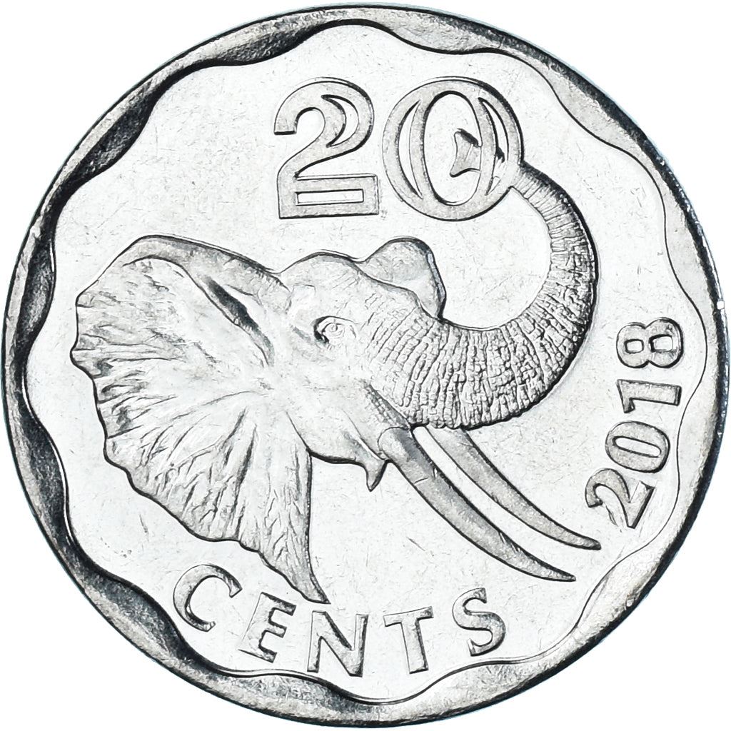 Kingdom of Eswatini | 20 Cents Coin | King Mswati III | Elephant | Km:70 | 2018 - 2021