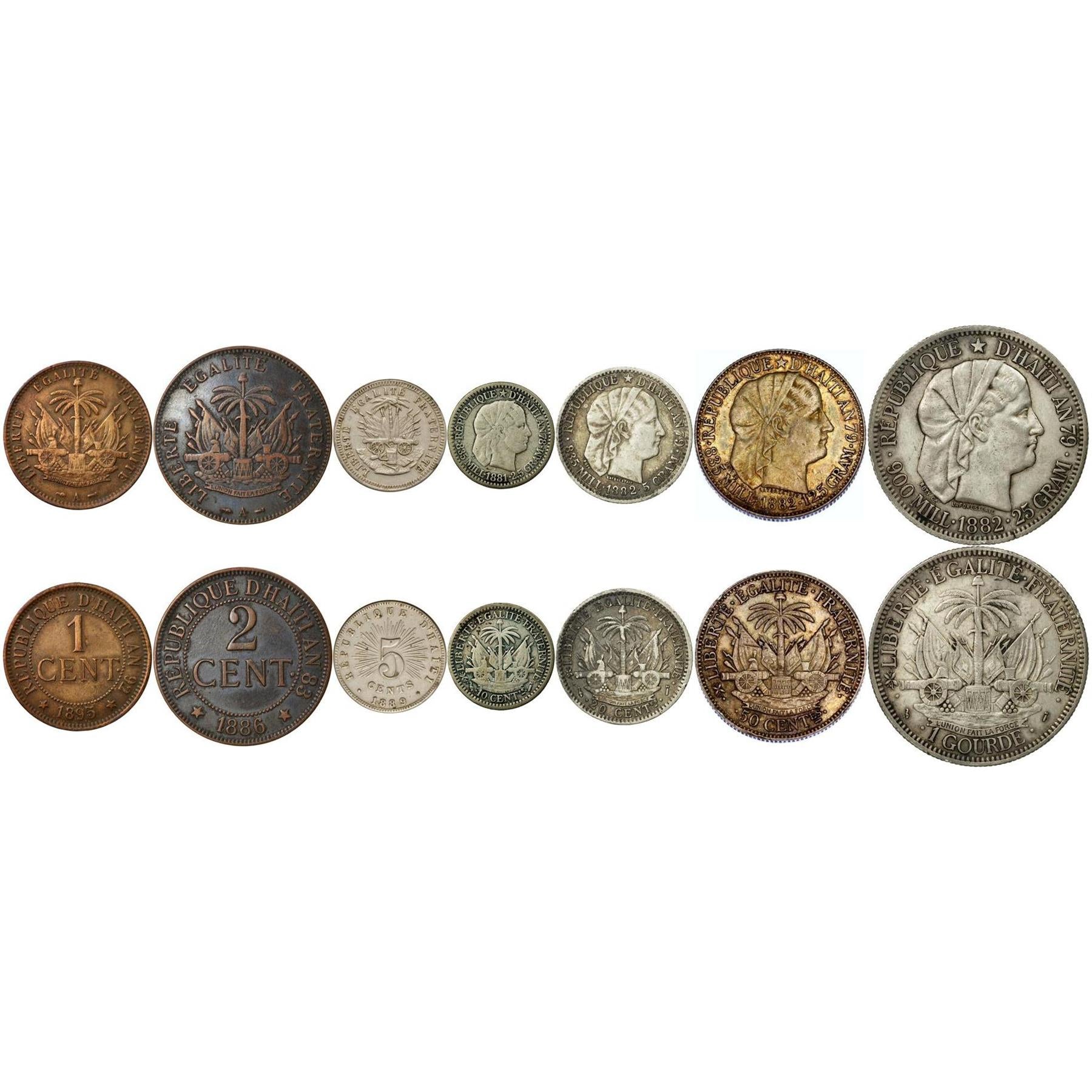 Haiti | 7 Coin Set | 1 Centime 2 5 10 20 50 Centimes 1 Gourde | 1881 - 1895