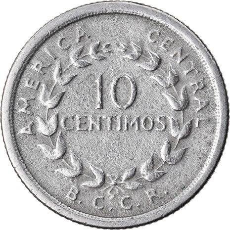 Costa Rica 10 Centimos Coin | Stars | Volcno | Ship | Sun | KM185.1 | 1951