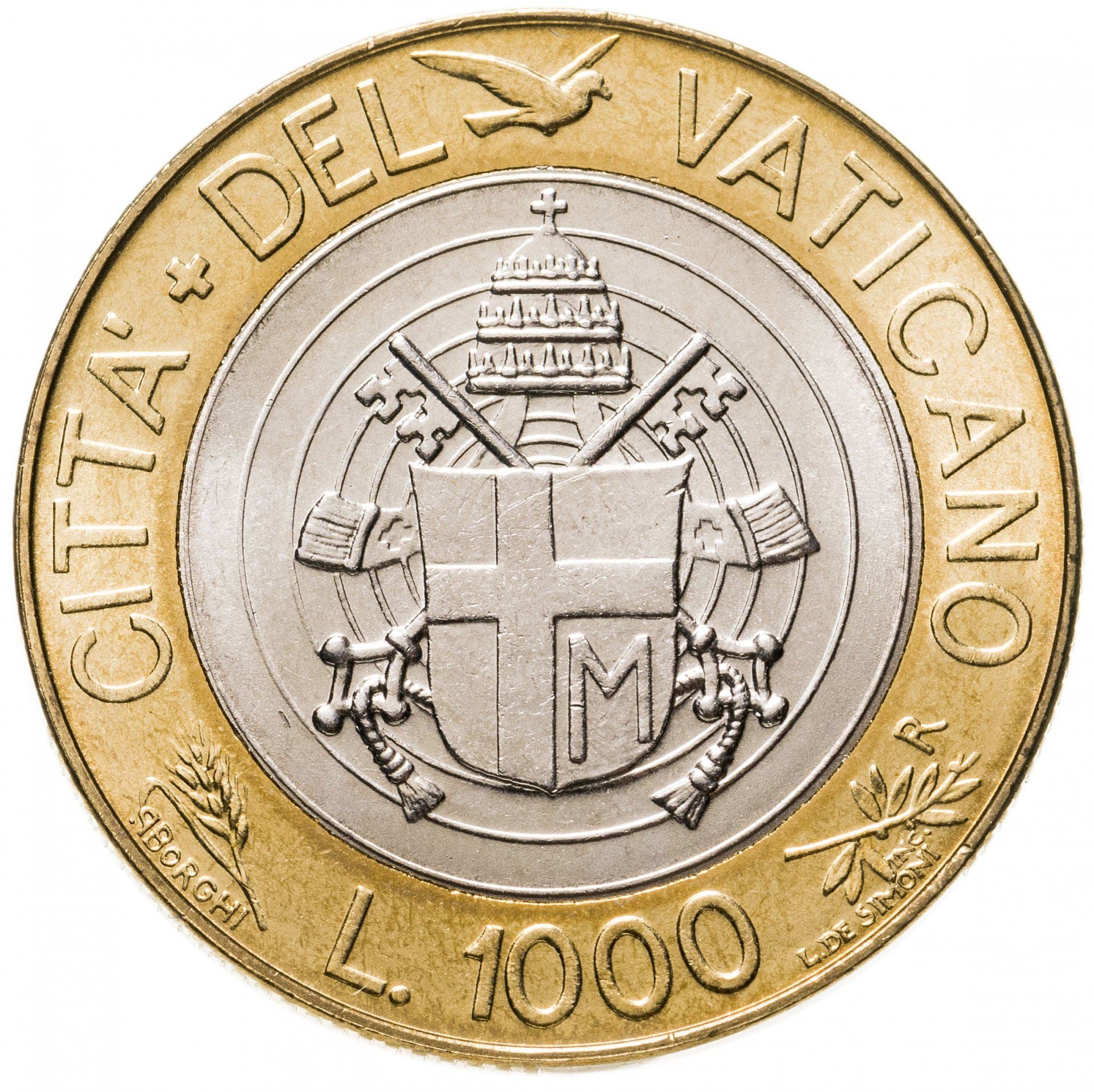 Vatican City | 1000 Lire Coin | John Paul II | Km:299 | 1998