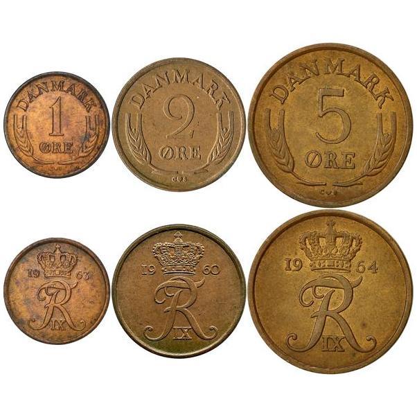 Denmark | 3 Coin Set | 1 2 5 Ore | 1960 - 1972