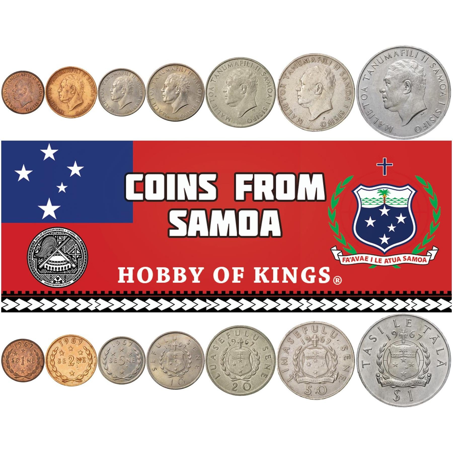 Samoa | 7 monetų rinkinys | 1 2 5 10 20 50 Sene 1 Tala | 1967