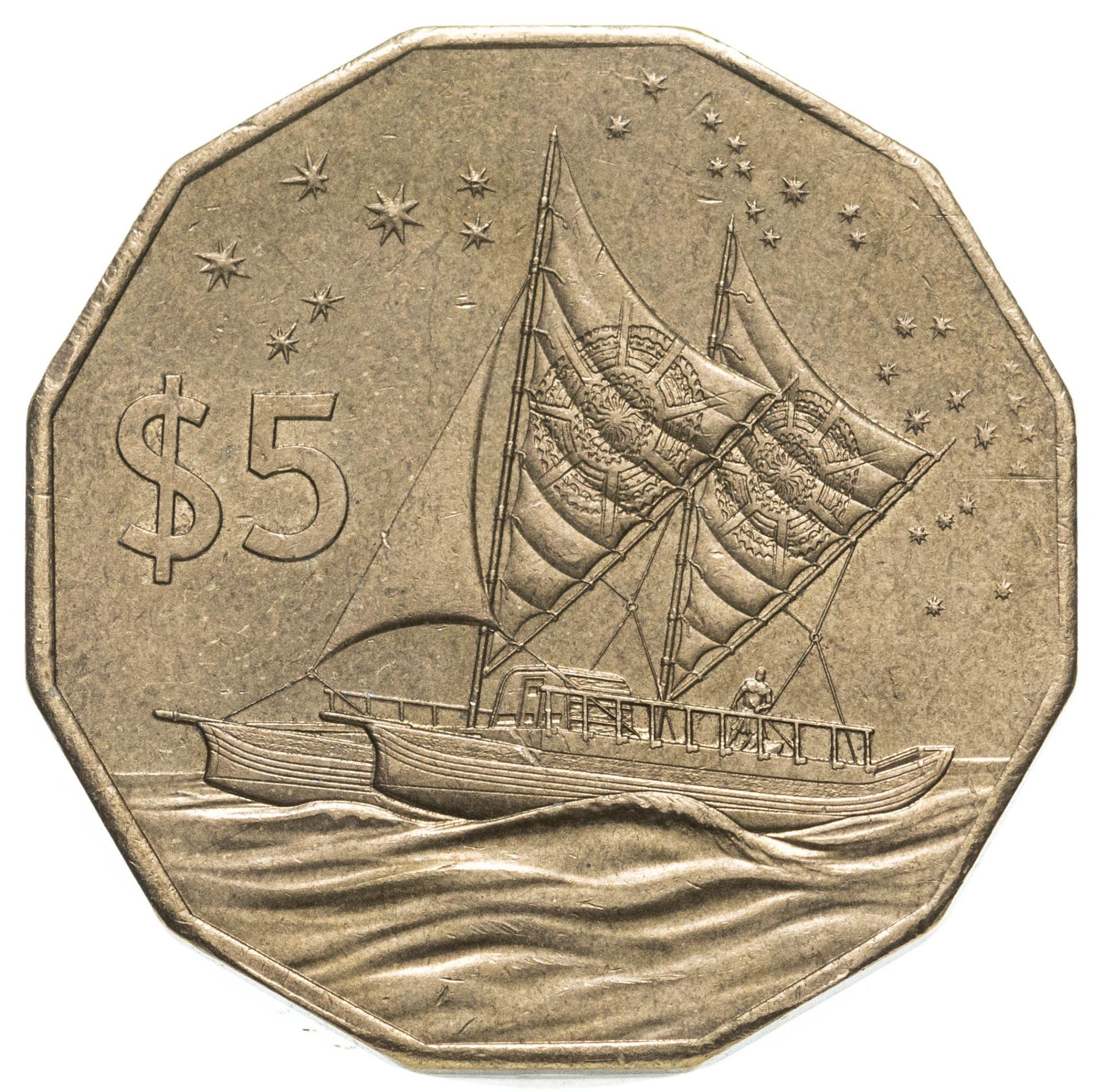 Cook Islands | 5 Dollars Coin | Elizabeth II | Vaka Moana Canoe | 2015