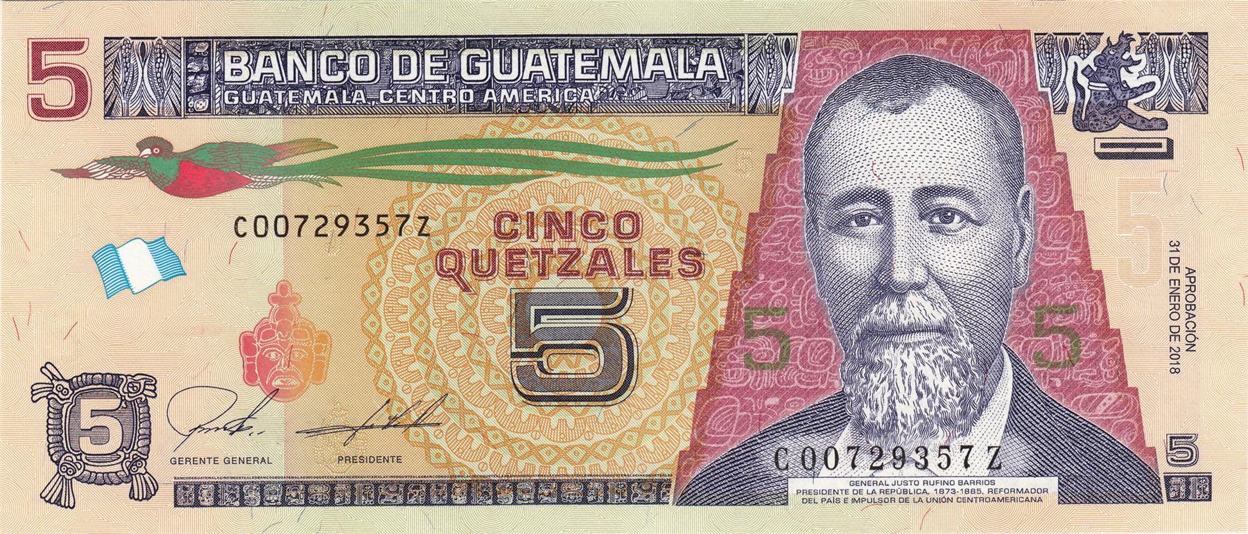 Guatemala | 5 Quetzales Banknote | 2014 - 2023 | General Justo Rufino Barrios | Classroom