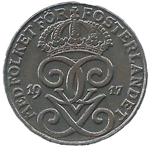 Sweden | 2 Ore Coin | King Gustaf V | 1917 - 1920