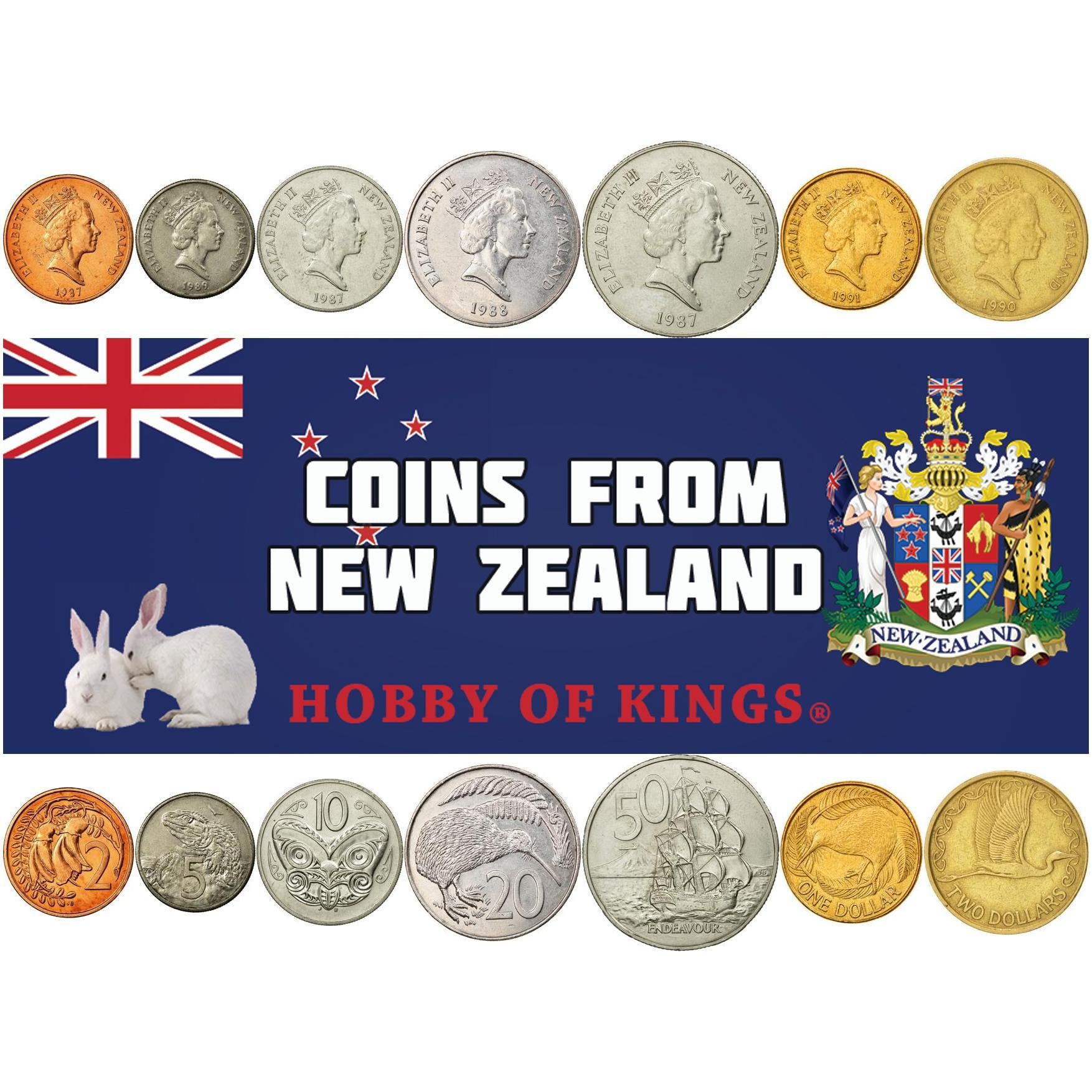New Zealand | 7 Coin Set | 2 5 10 20 50 Cents 1 Dollar 2 Dollars | 1986 - 1998