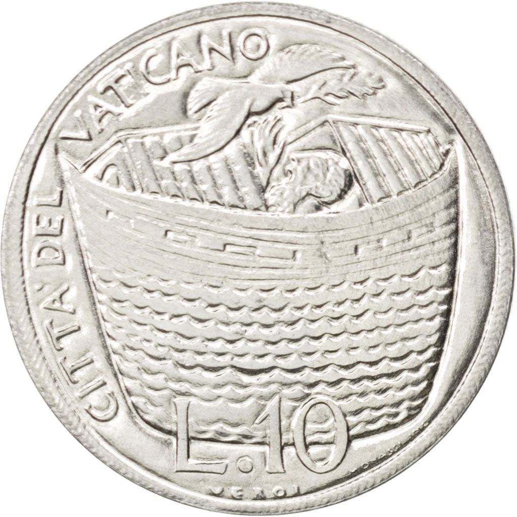 Vatican City | 10 Lire Coin | Noah's Ark | Km:127 | 1975