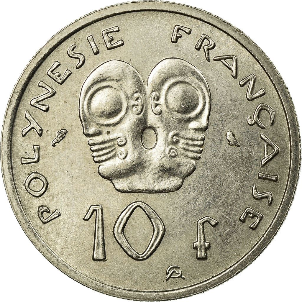 French Polynesia 10 Francs Coin | Marianne | Phrygian Cap | Tribal Mask | KM5 | 1967