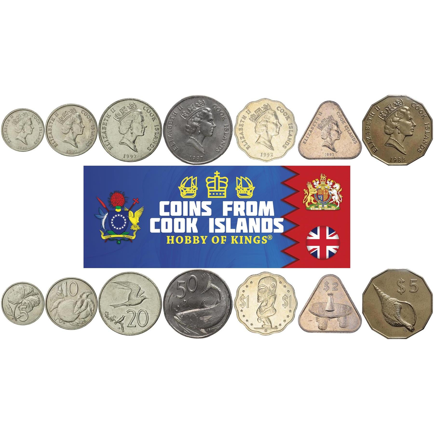 Cook Islands | 7 Coin Set | 5 10 20 50 Cents 1 Dollar 2 5 Dollars | 1987 - 1994