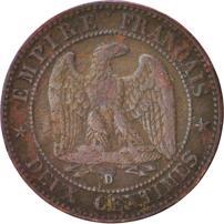France | 2 Centimes Coin | Napoleon III | Eagle | Km:776 | 1853 - 1857