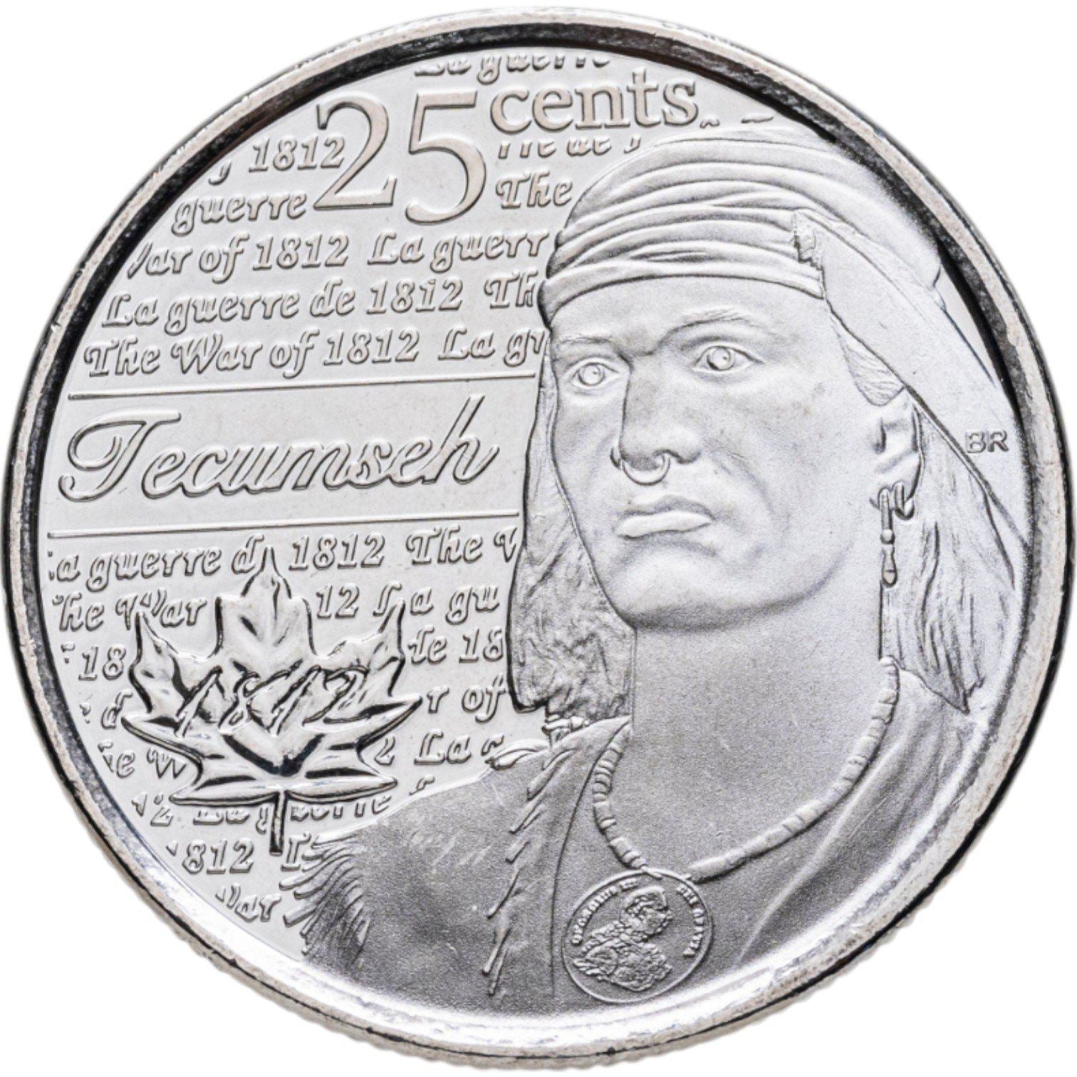 Canada | 25 Cents Coin | War of 1812 | Tecumseh | Nickel plated steel | KM:1324 | 2012