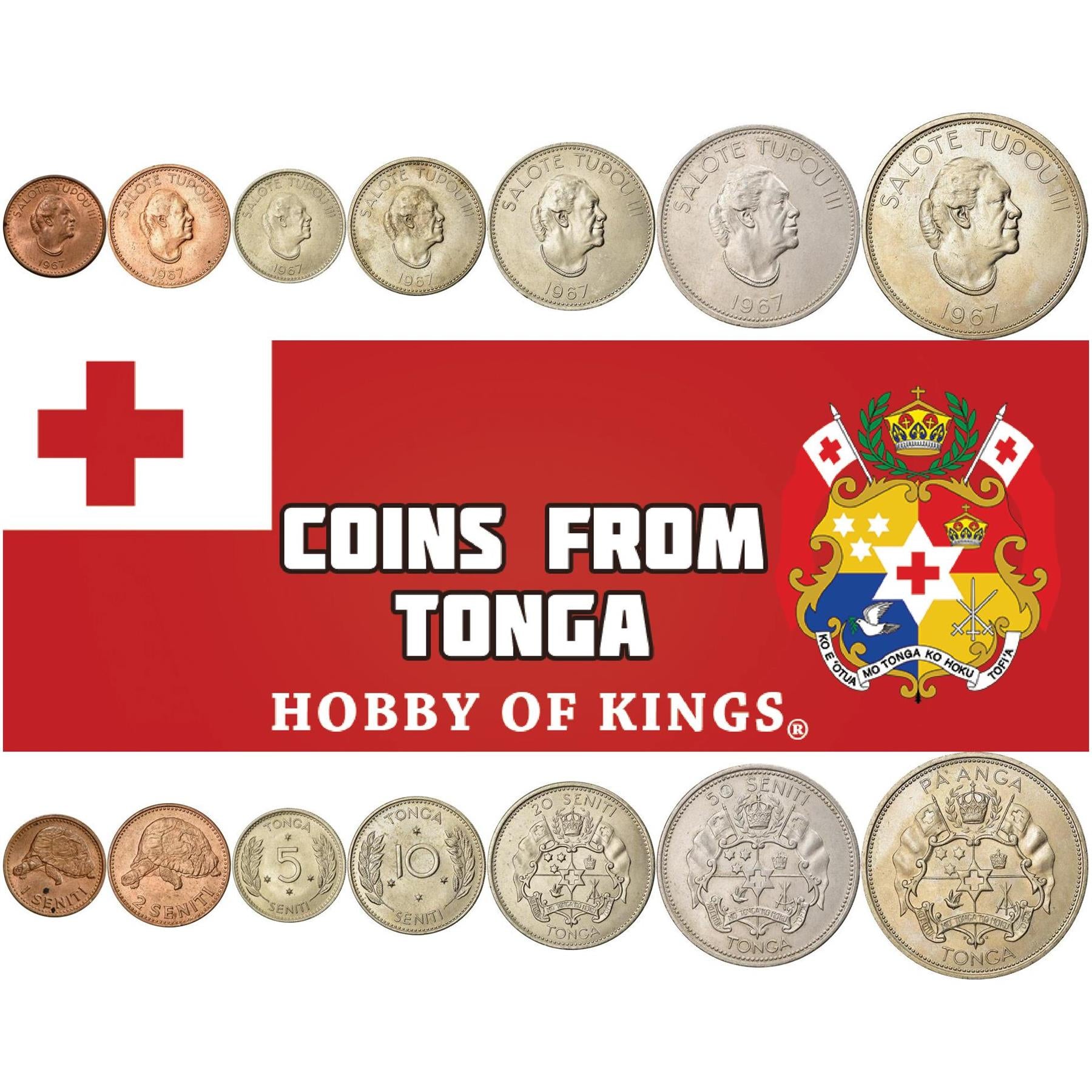 Tonga | Set di 7 monete | 1 2 5 10 20 50 Seniti 1 Pa'Anga | 1967