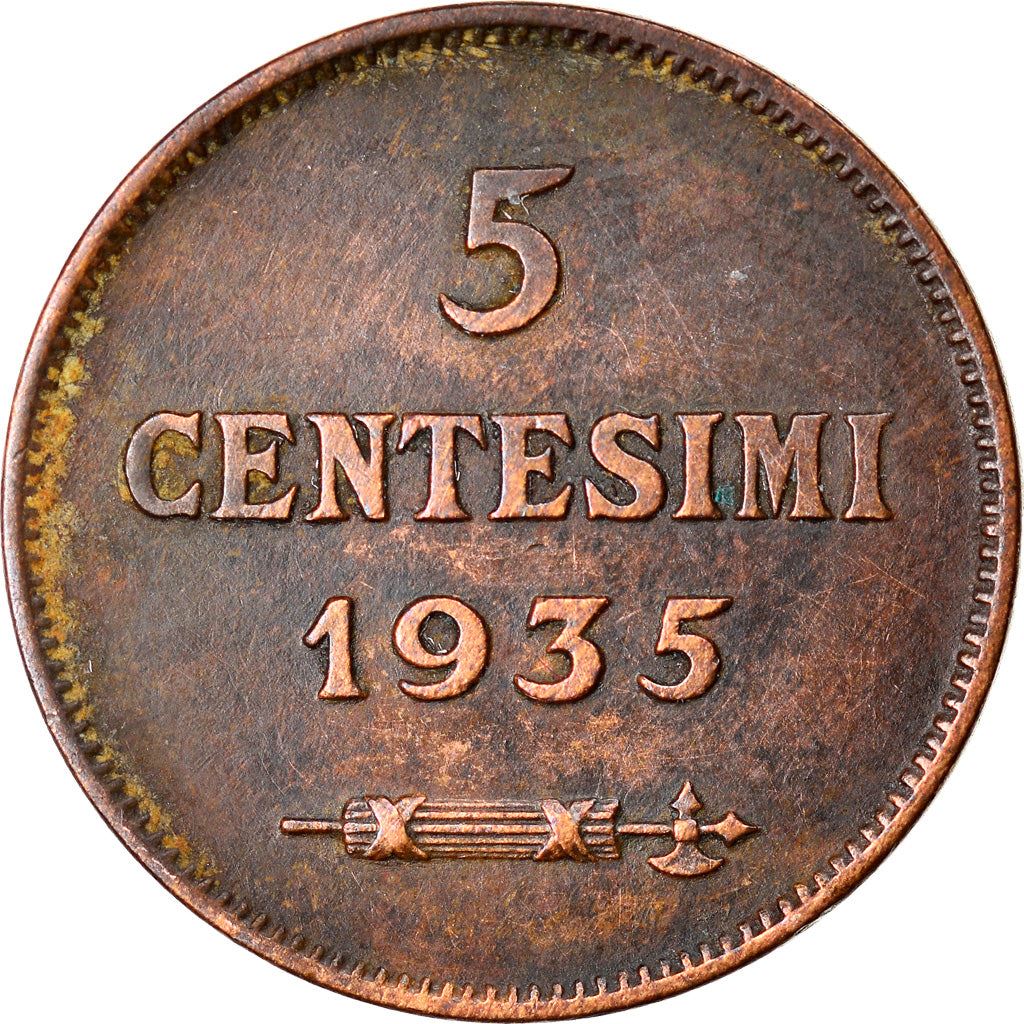 San Marino | 5 Centesimi Coin | Bronze | Castle or fortification | KM:12 | 1935-1938