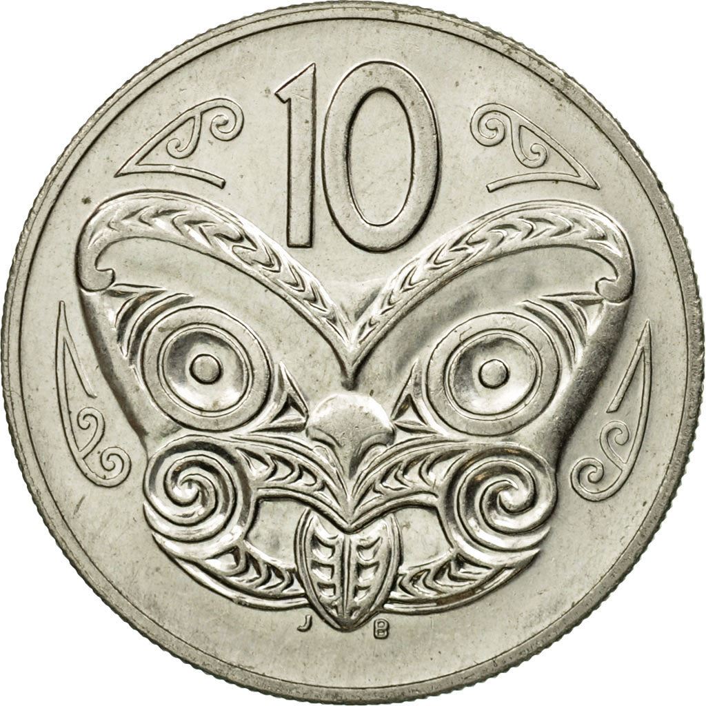 New Zealander 10 Cents Coin | Queen Elizabeth II | Maori Koruru Mask | KM61 | 1986 - 1998