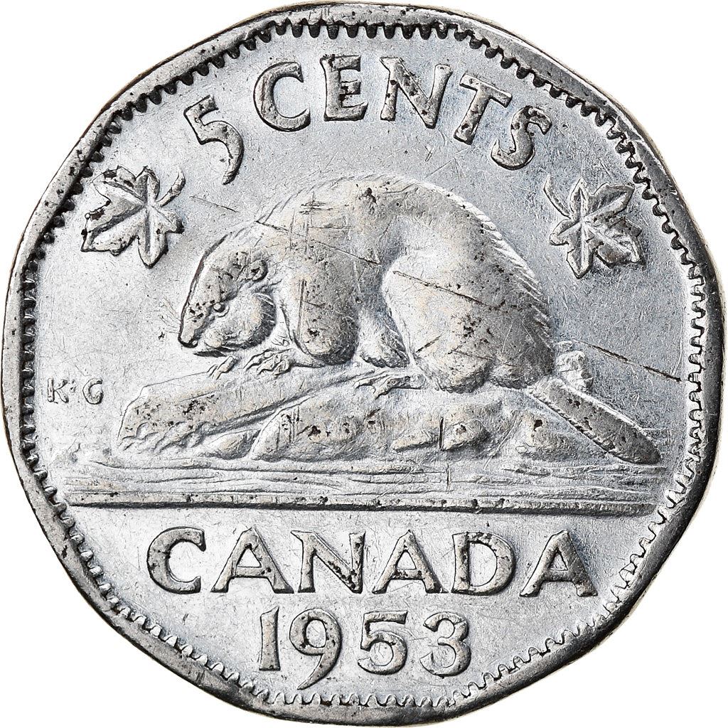 Canada | 5 Cents Coin | Chromium plated steel | 1st portrait | KM:50 | 1953-1954