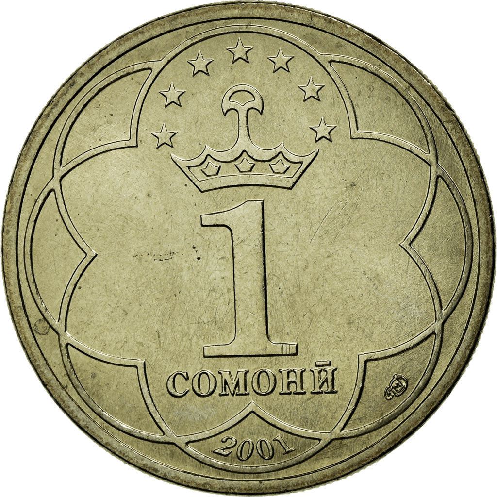 Tajikistan | 1 Somoni Coin | Ismail Samani | Crown | Stars | Km:7 | 2001