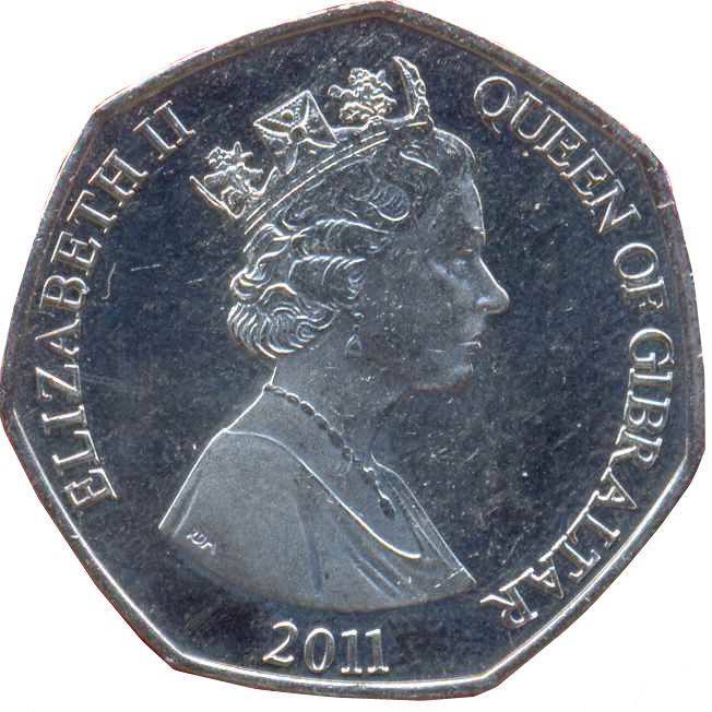 Gibraltar | 50 Pence Coin | Queen Elizabeth II | Christmas | Santa Claus | KM1479 | 2011