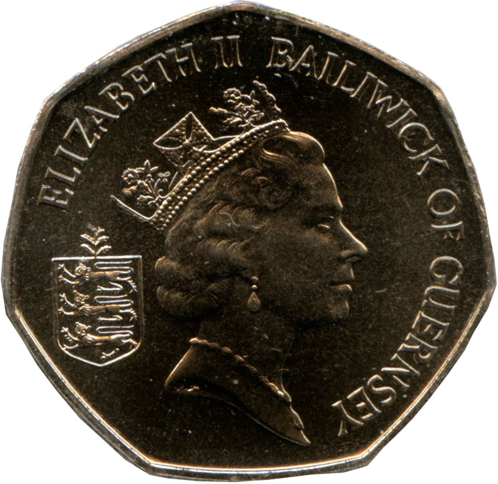 Guernsey | 50 Pence Coin | Queen Elizabeth II | Flower Freesia | KM45.1 | 1985 - 1997