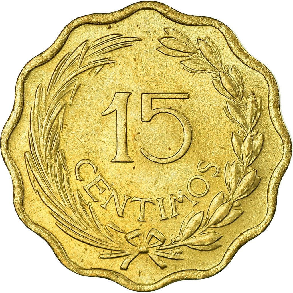 Paraguay | 15 Centimos Coin | Nickel brass | Coat of Arms | Wreath | Cat or feline | Phrygian cap | KM:26 | 1953