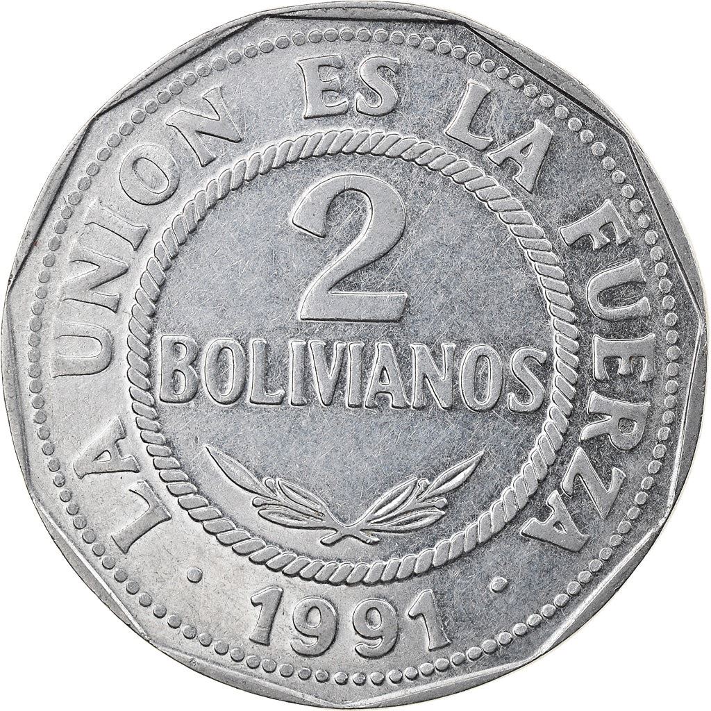 Bolivia | 2 Bolivianos | Stainless steel | KM:206.1 | 1991