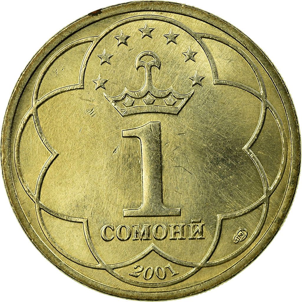 Tajikistan | 1 Somoni Coin | Ismail Samani | Crown | Stars | Km:7 | 2001